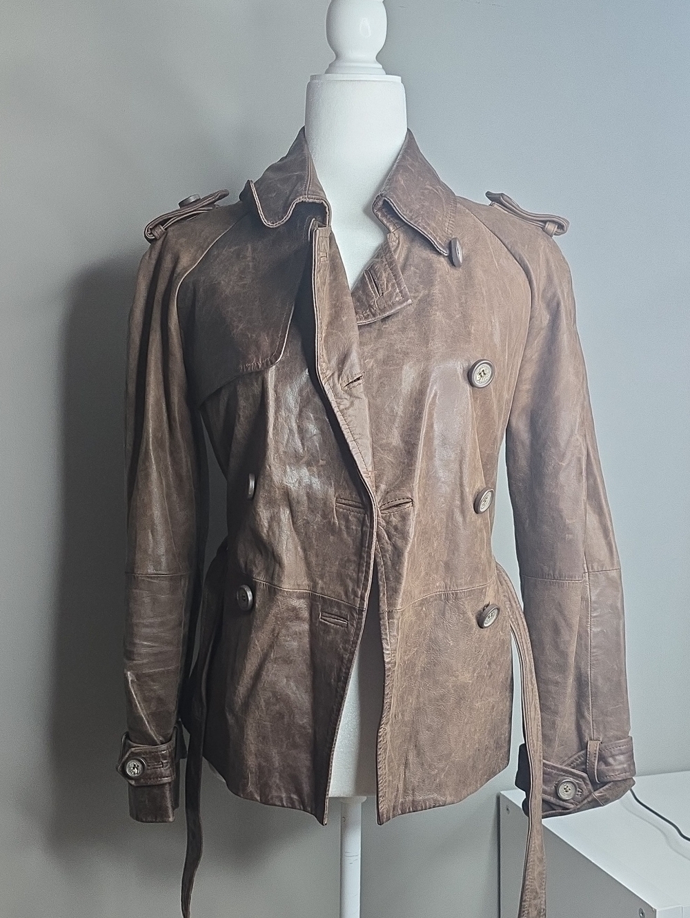 Vintage ZARA Distressed Brown Sheepskin Leather Coat